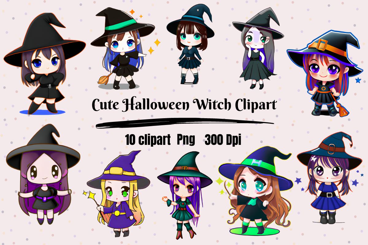 Halloween Kawaii Witch Clipart Vol.2 Graphic by Hamees Store · Creative ...