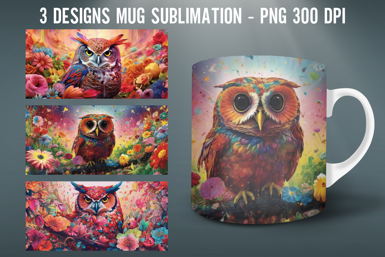 Rainbows Owl Mug Wrap Sublimation Graphic by Babydell Art · Creative ...