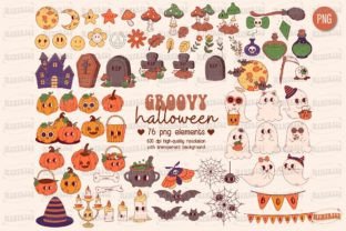 Groovy Retro Halloween Clipart Bundle Graphic by Mintrist · Creative ...