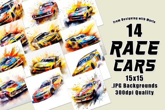 Watercolor Race Cars 15x15 Backgrounds