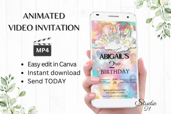 Animated Unicorn Birthday Invite Graphic Invitations By Studio21