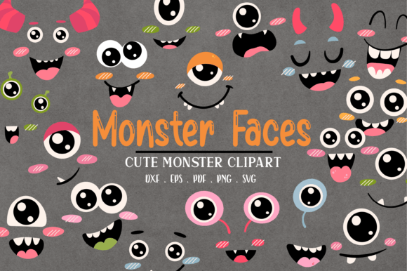 Cute Halloween Monster Faces Clipart Svg