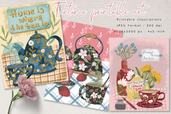 Teatime Printable Illustrations for Card