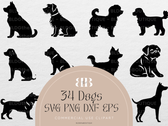 34 Dog SVG PNG DXF File Clipart Bundle Grafik Druckbare Illustrationen Von BLDGtheBrand
