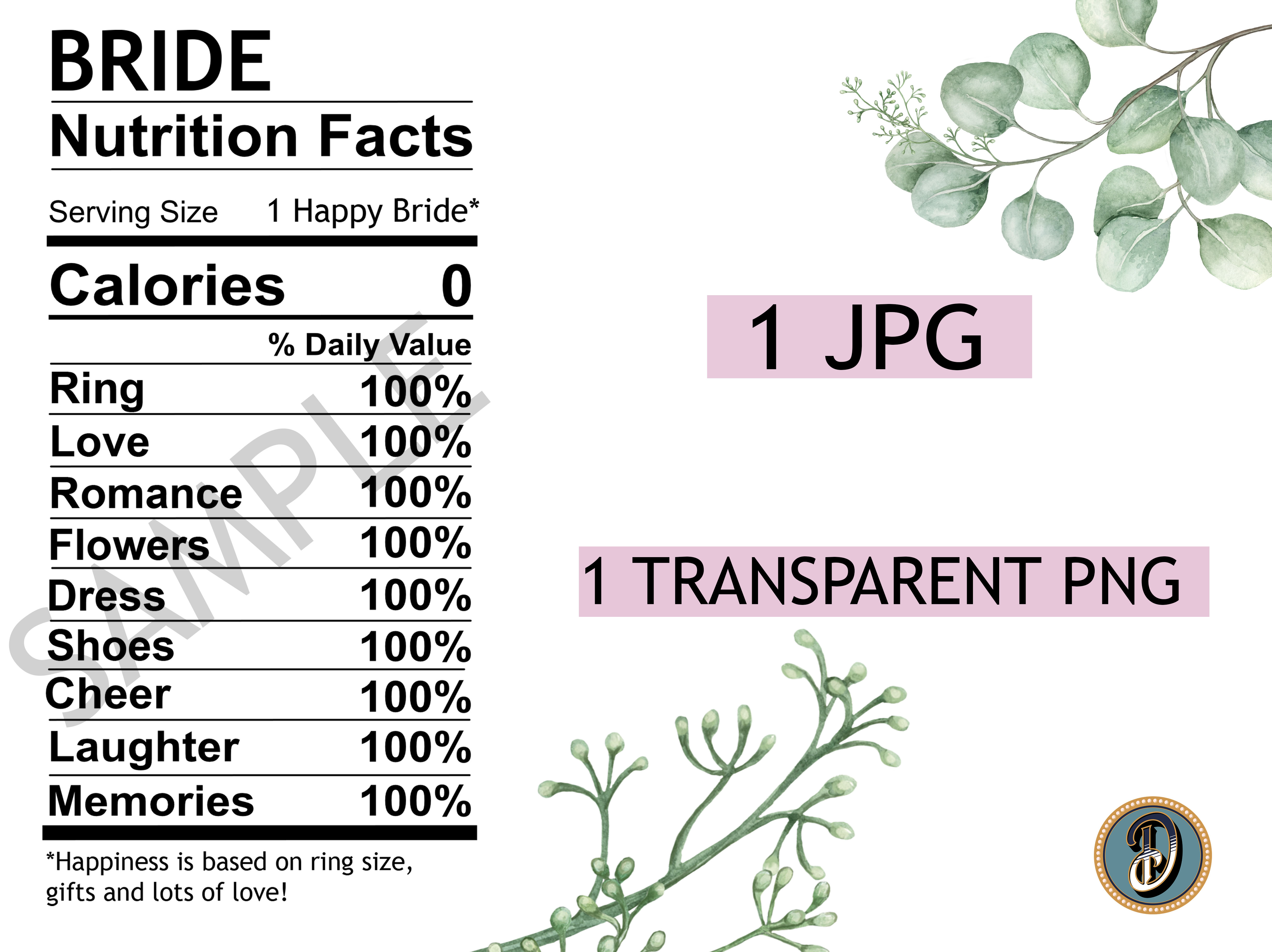 Bride Nutrition Label candy bags favors