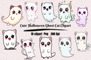 Cute Halloween Kawaii Ghost Cat Clipart Graphic by Hamees Store ...