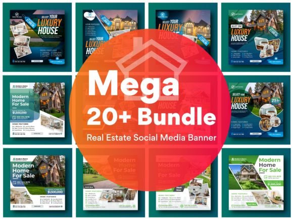 Preview of Mega Real Estate Social Banner Bundle real estate social media template
