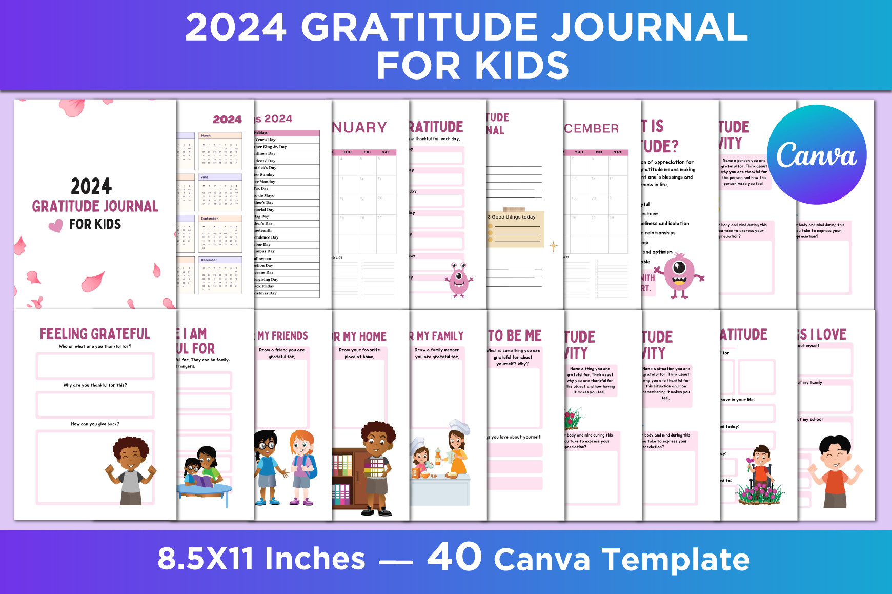 2024 Gratitude Journal for Kids Canva Graphic by SM INTERIOR · Creative ...