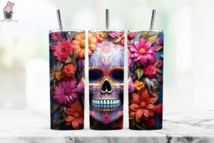 3D Sugar Skull Florals Tumbler Wrap 4 Graphic by Turtle Rabbit ...