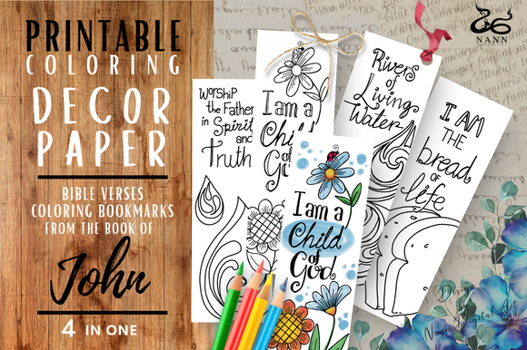4 Coloring Bookmarks/ Printable/ John