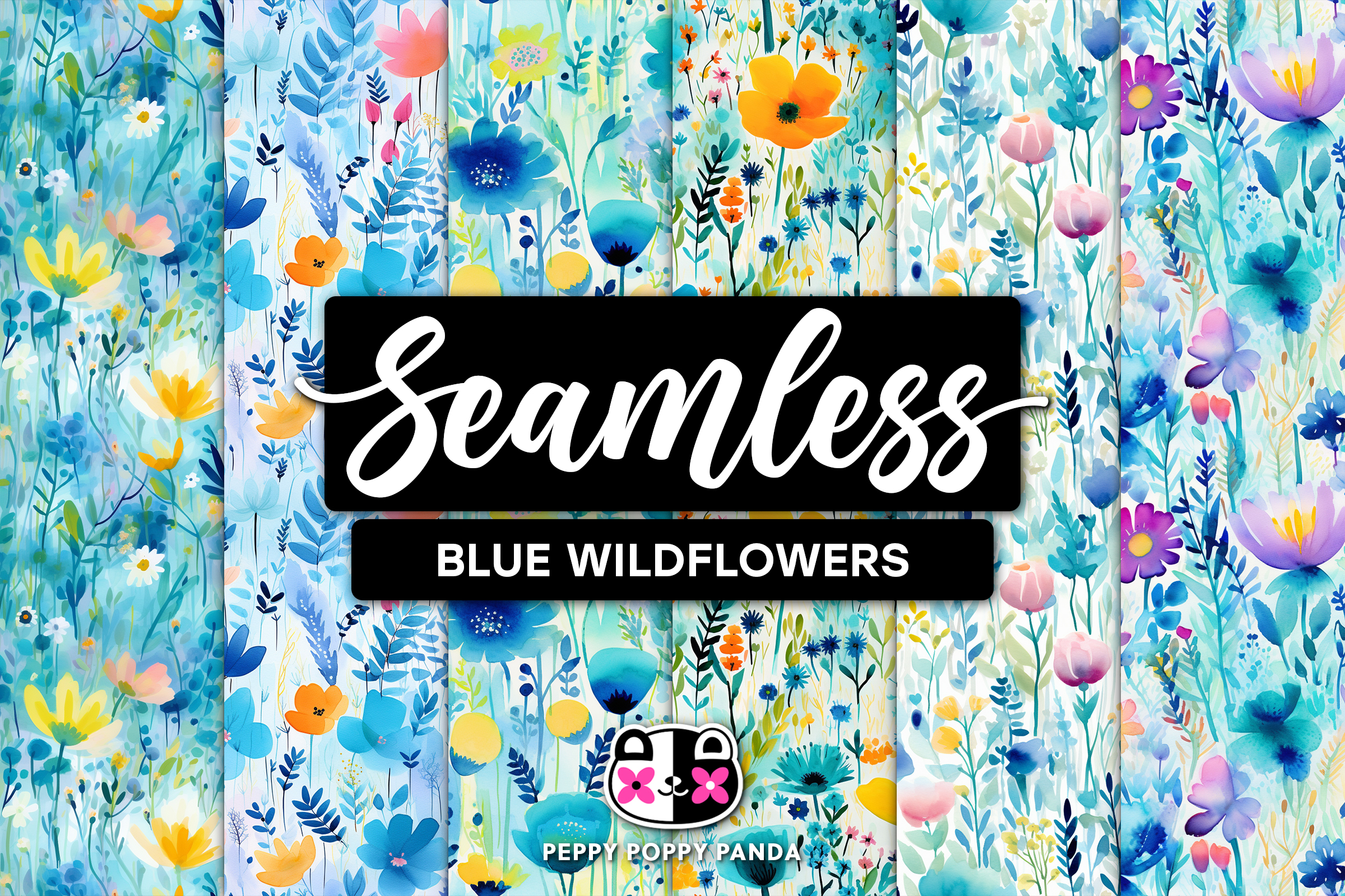 Blue Wildflowers Seamless Patterns Graphic by Peppy Poppy Panda ...
