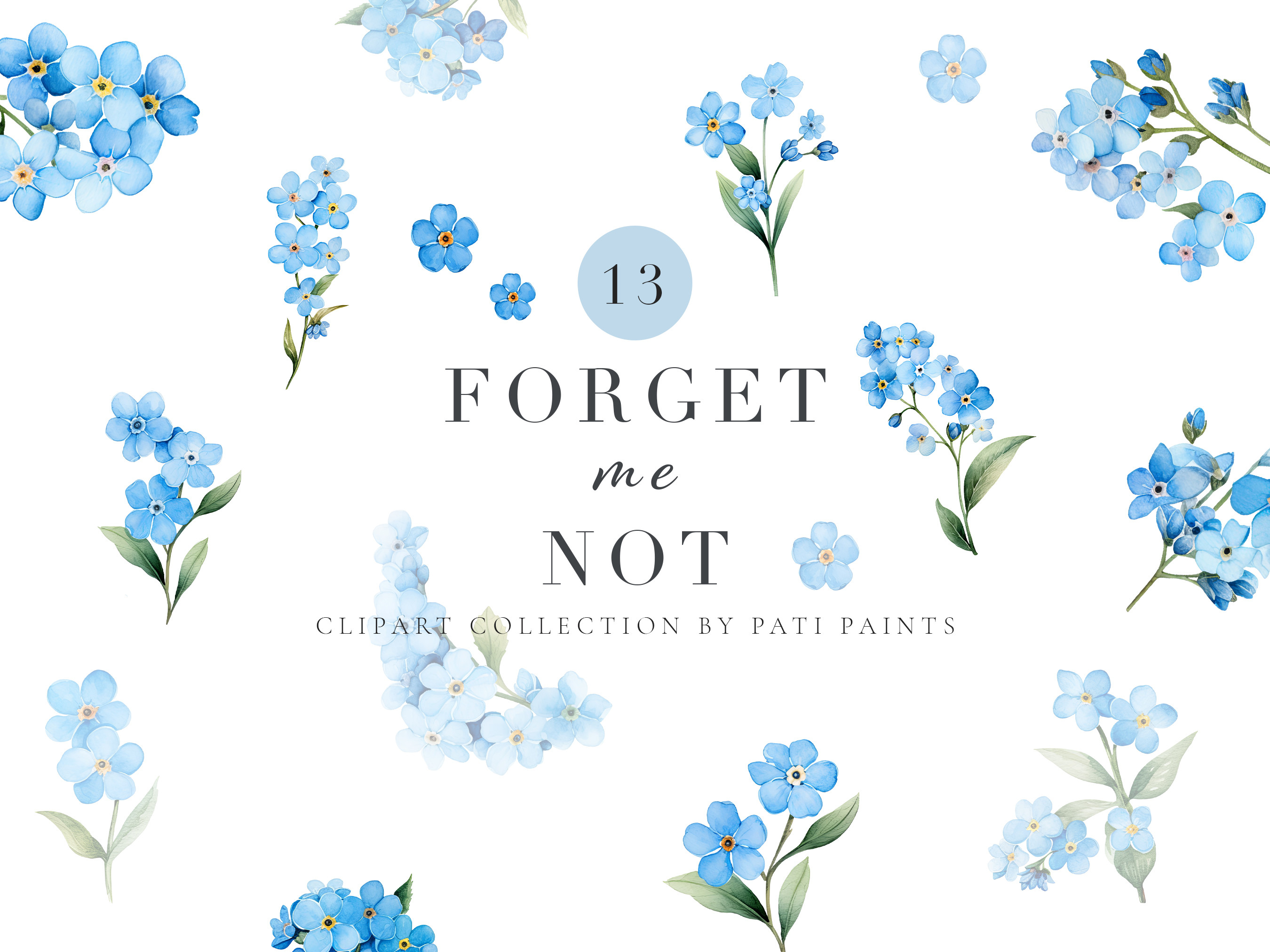 Forget Me Not Digital Clipart Set