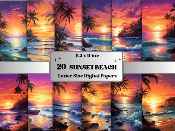 Sunset Beach Background Digital Paper