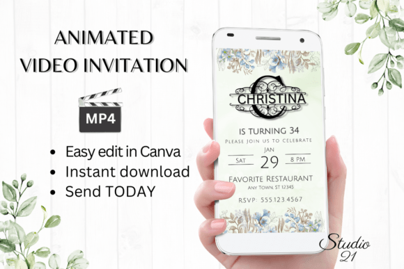 Video Birthday Evite (Monogram Letter C)