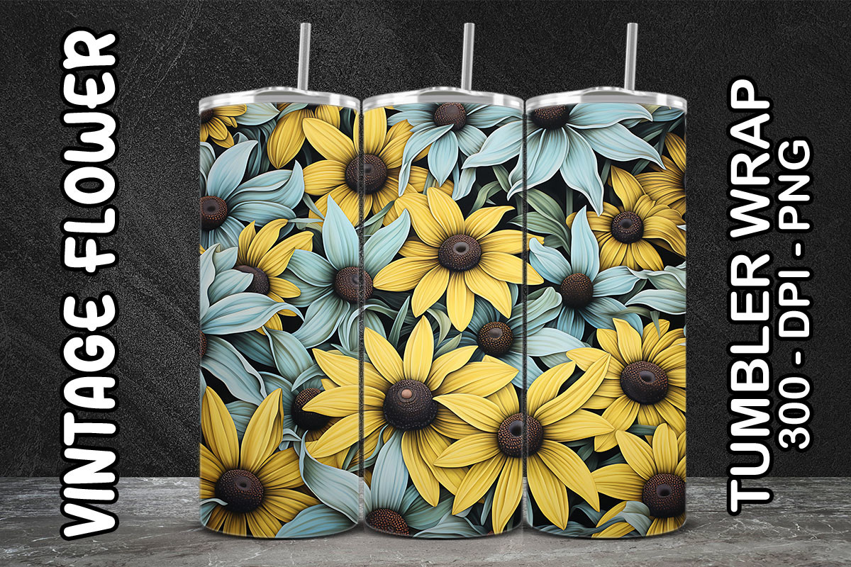 Vintage Black-eyed Susan Tumbler 1 Graphic by tenrings · Creative Fabrica