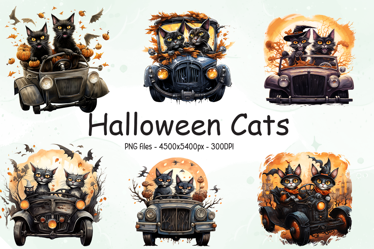 Halloween Cats Sublimation Clipart Graphic by Artistry Alley · Creative ...