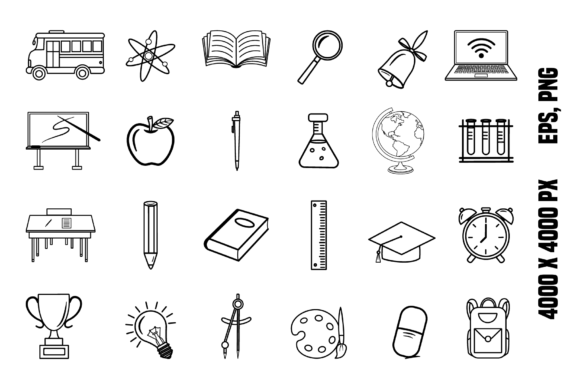 24 Outline School Icons