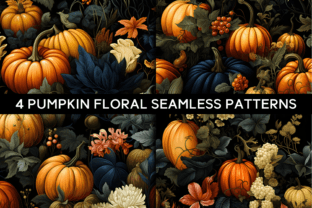 4 Pumpkin Fall Floral Seamless Patterns Graphic by Nic Means Business ...