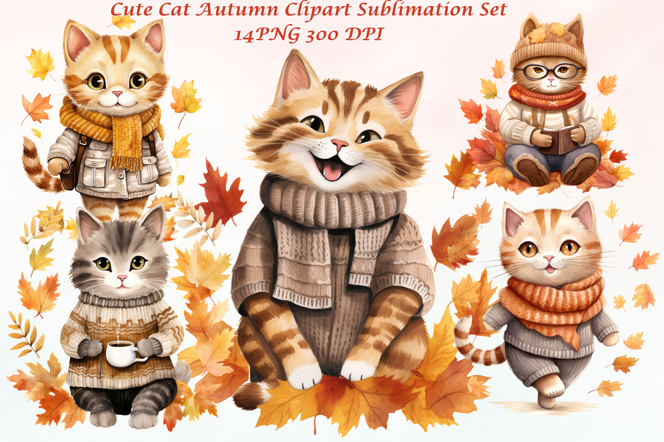 Cat Autumn Clipart Watercolor Graphic by Dezinebyshewhart · Creative ...