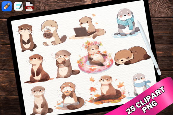Cute Kawaii Sea Otter Clipart PNG Grafik Druckbare Illustrationen Von kraftcake