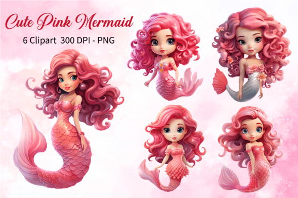 Cute Pink Mermaid Sublimation Bundle Graphic Illustrations By Danishgraphics