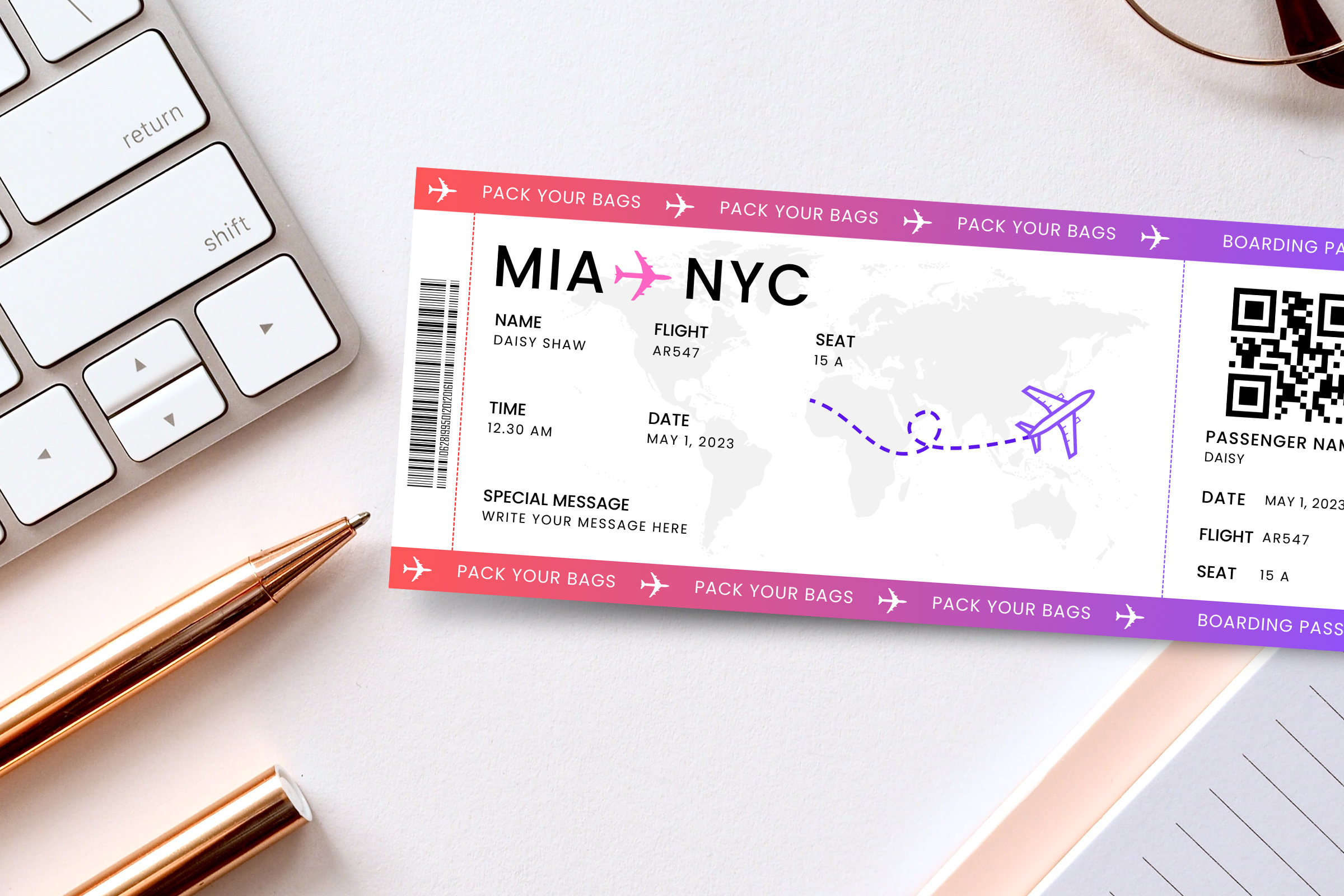 Editable Boarding Ticket Template