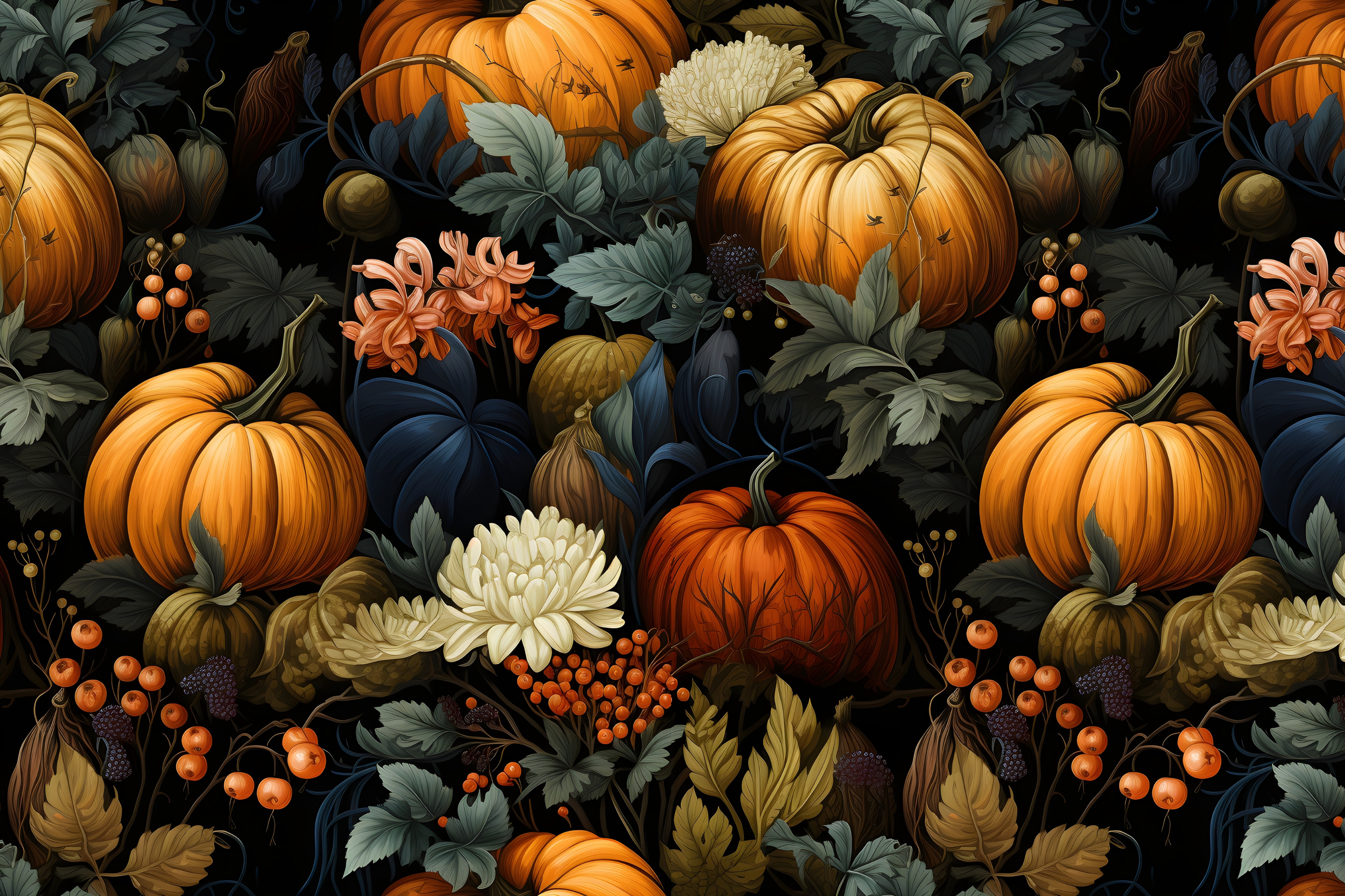Pumpkin Fall Floral Seamless Pattern Graphic by Nic Means Business ...