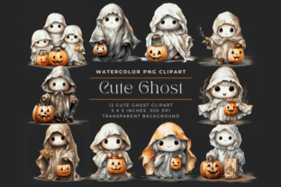 Watercolor Cute Ghosts Clipart Graphic by Cecily Arts · Creative Fabrica