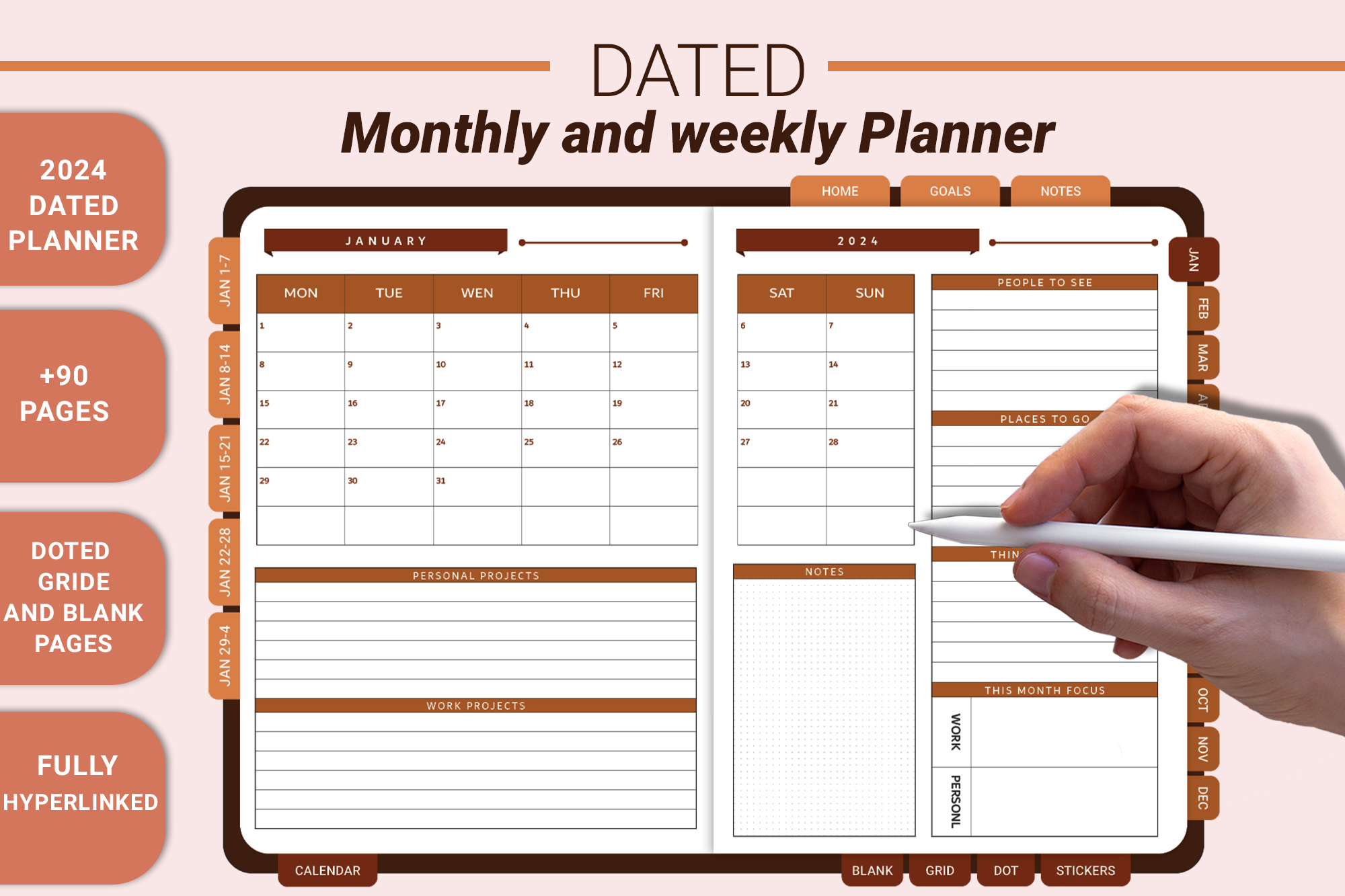2024 MONTHLY and WEEKLY DIGITAL PLANNER Graphic by Youcef RZ · Creative ...