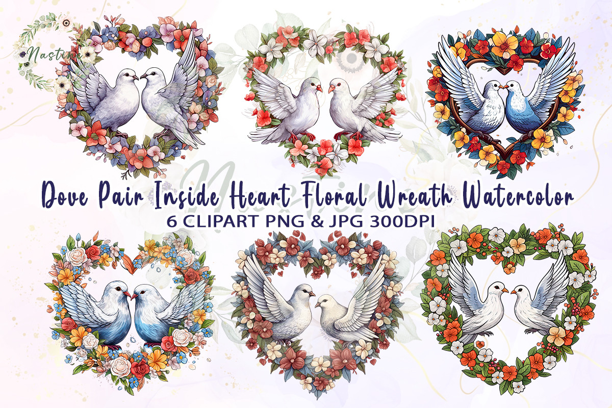 Heart Floral Wreath Watercolor Clipart Graphic by Nastine · Creative ...