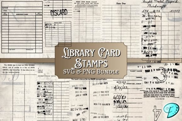 Library Card Stamps SVG & PNG Bundle
