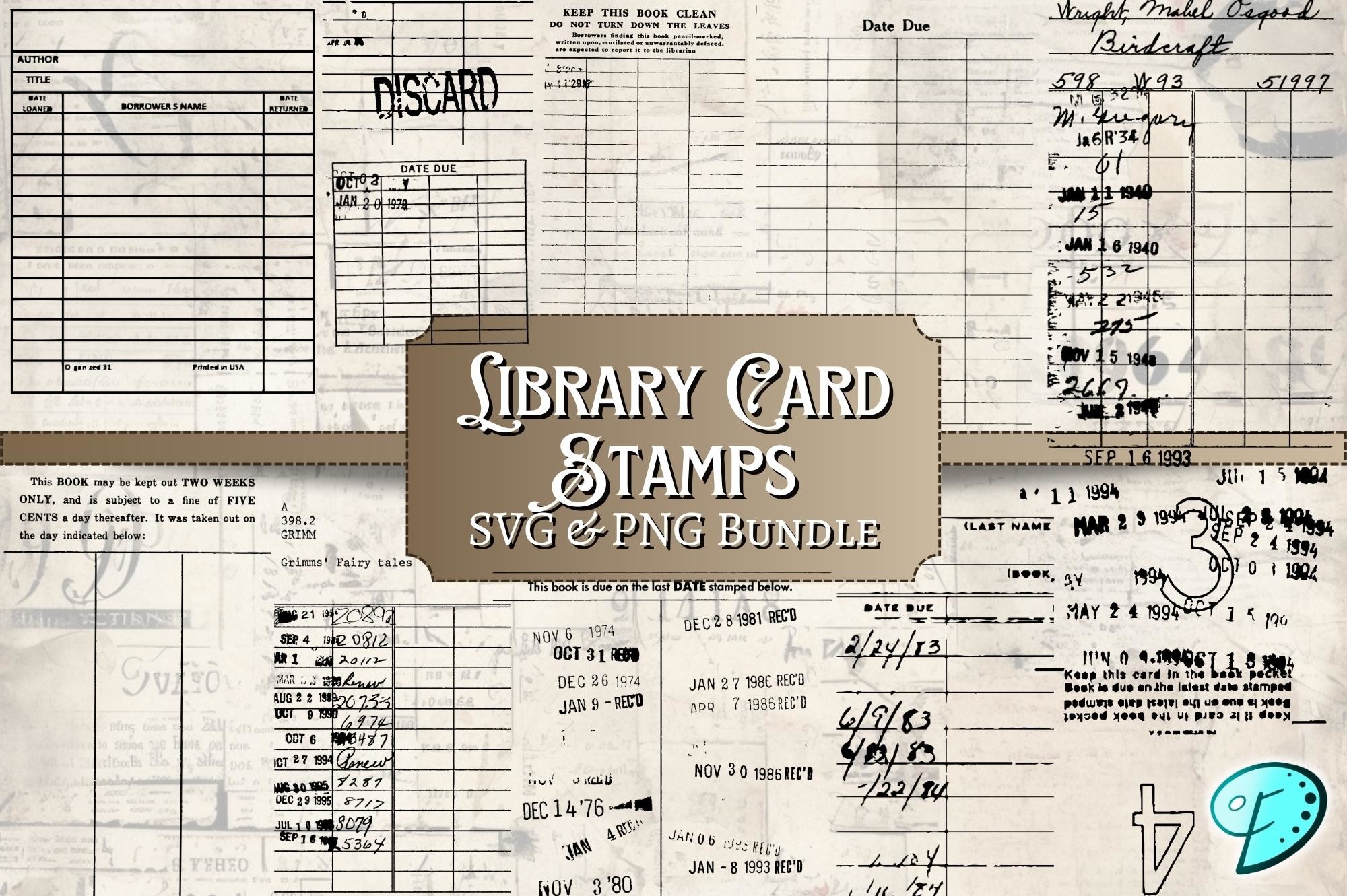 Library Card Stamps SVG & PNG Bundle
