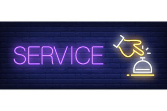 Service Neon Sign. Glowing Inscription W Grafika Ilustracje do Druku Przez pch.vector