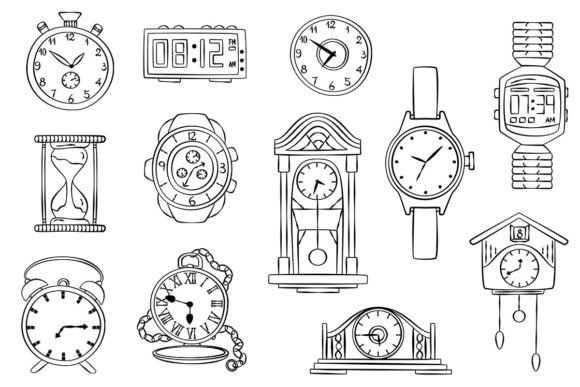 Vectors Hand Drawn Clocks And Watches Graphics