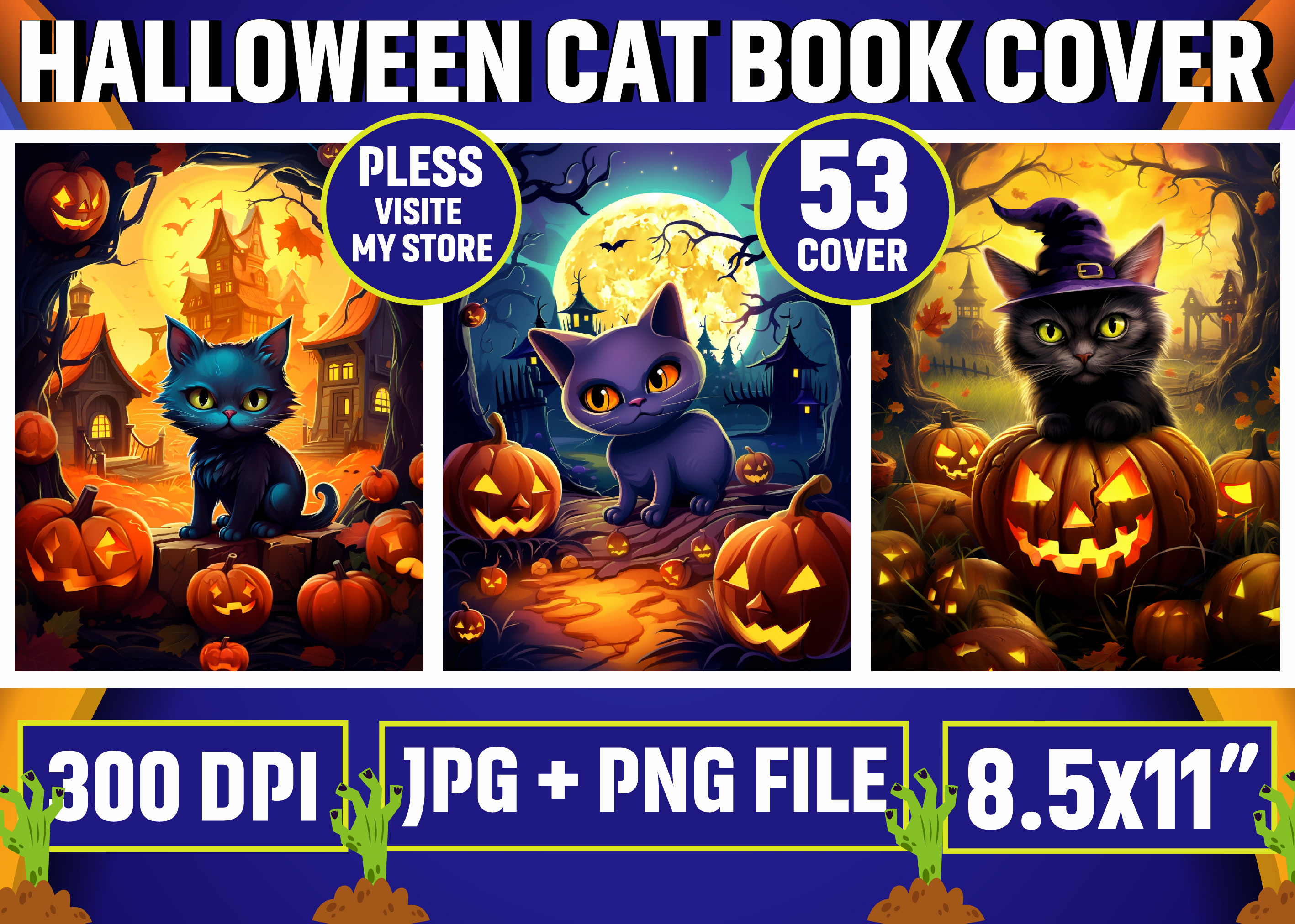 Illustrated Halloween black cat graphic designed for book cover use