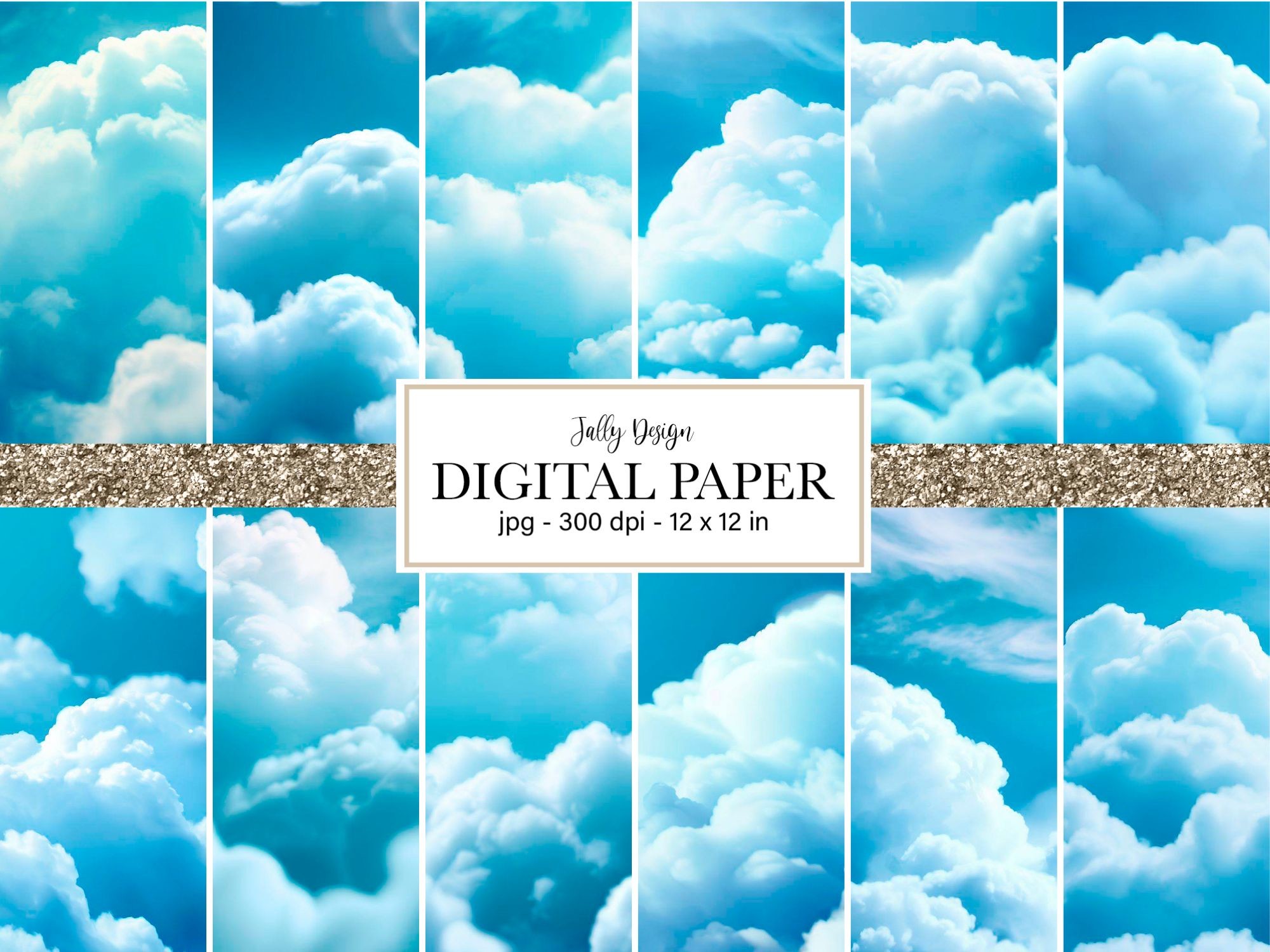 Blue Fluffy Clouds Digital Paper Graphic by jallydesign · Creative Fabrica