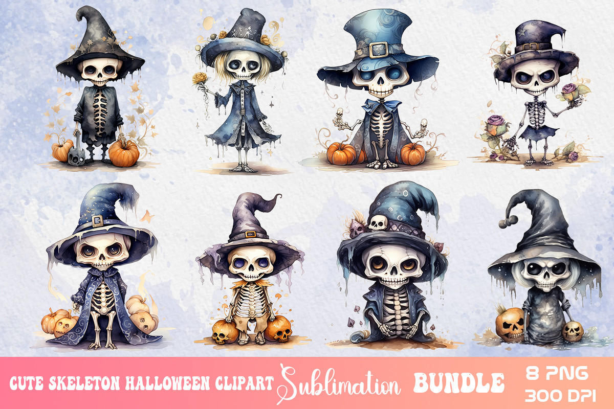 Cute Skeleton Halloween Clipart Graphic by Nutty Creations · Creative ...