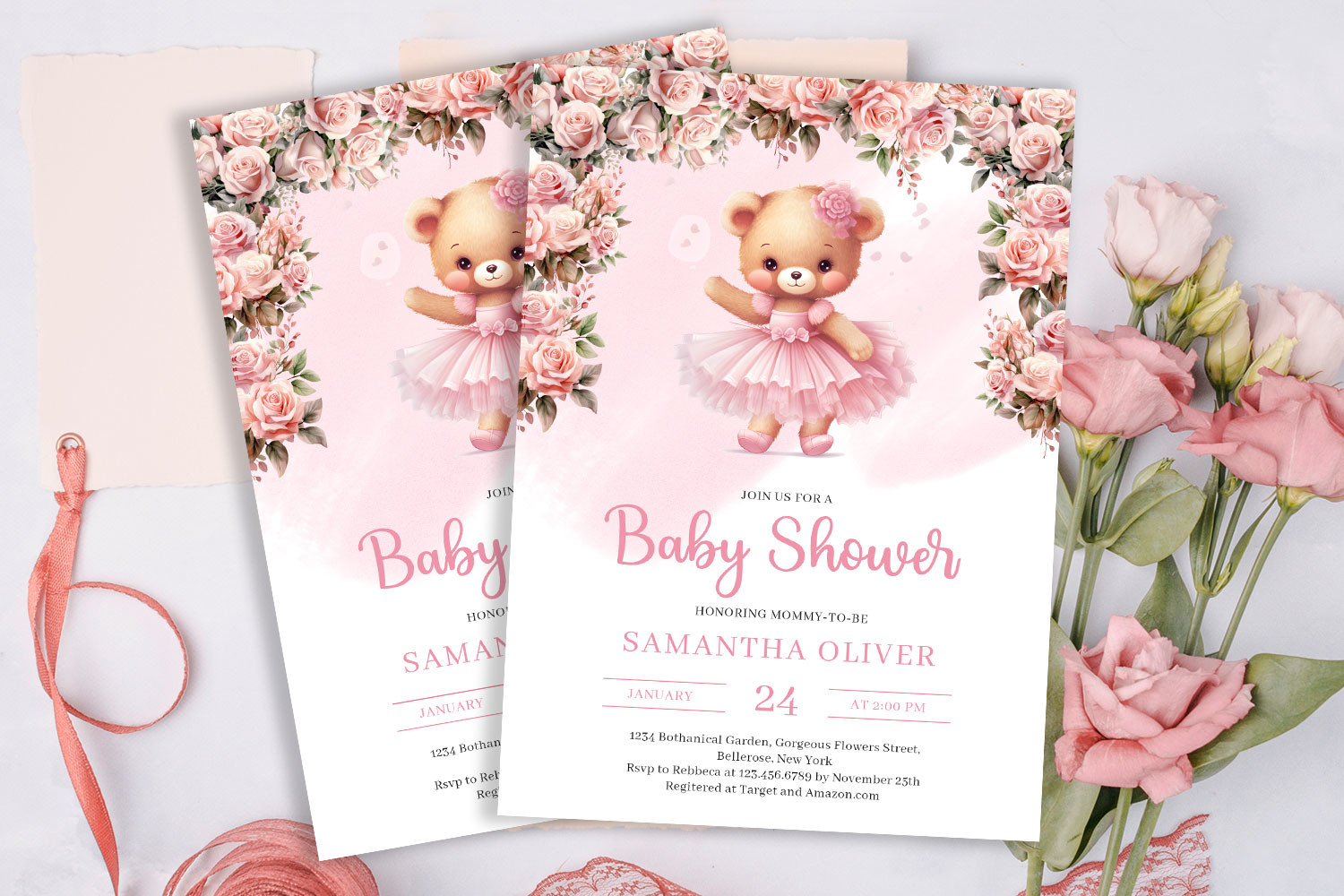 Cute Teddy Bear Tutu Ballerina Invite Graphic by Blush Roses · Creative ...