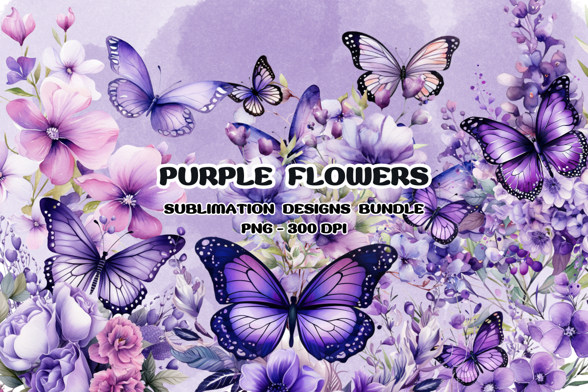 Purple Butterfly Flower Watercolor Graphic by sasikharn · Creative Fabrica