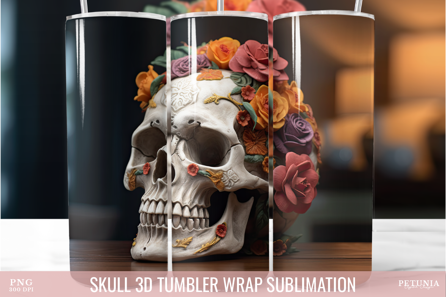 Skull 3D Tumbler Wrap | 20 Oz Skinny Tum Graphic by ...