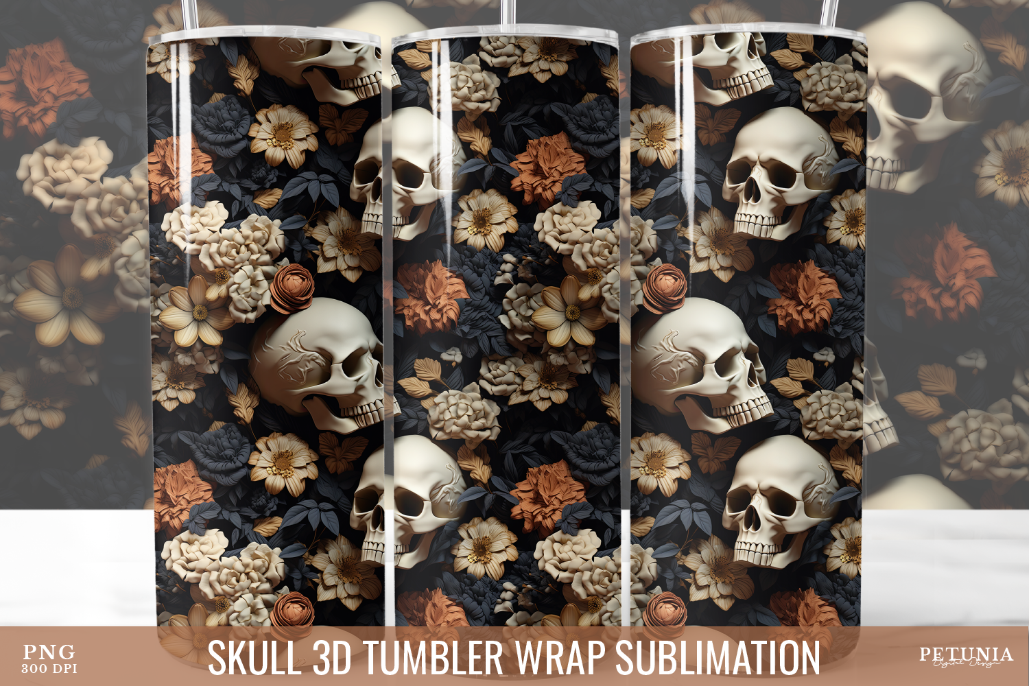Skull 3D Tumbler Wrap | 20 Oz Skinny Tum Graphic by ...