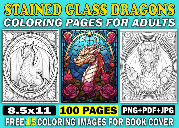 Preview of Stained Glass Dragon Adult Coloring Book adult coloring pages