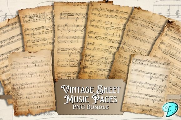 Vintage Sheet Music Pages PNG Bundle