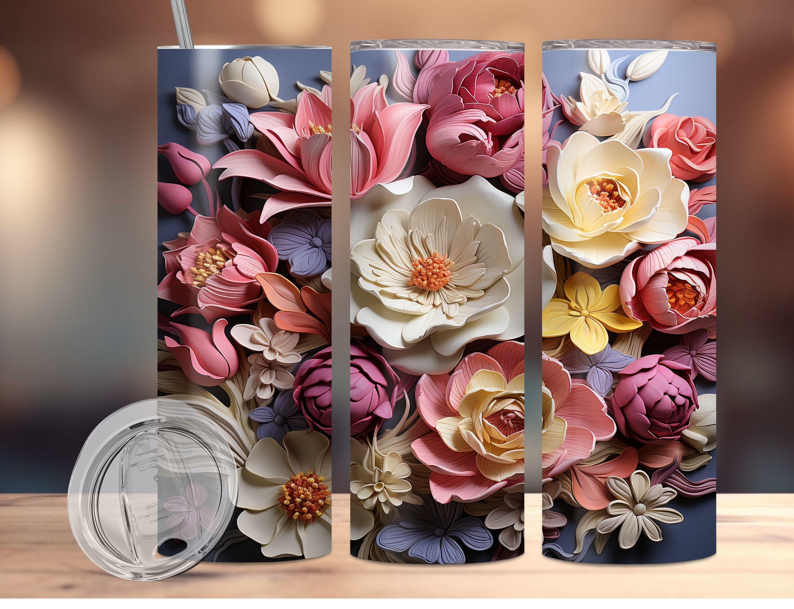 3D Pink Tulip Flower Tumbler Wrap Graphic by amofloride · Creative Fabrica