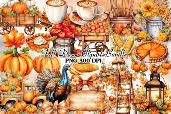 Fall Decor Watercolor Clipart Bundle