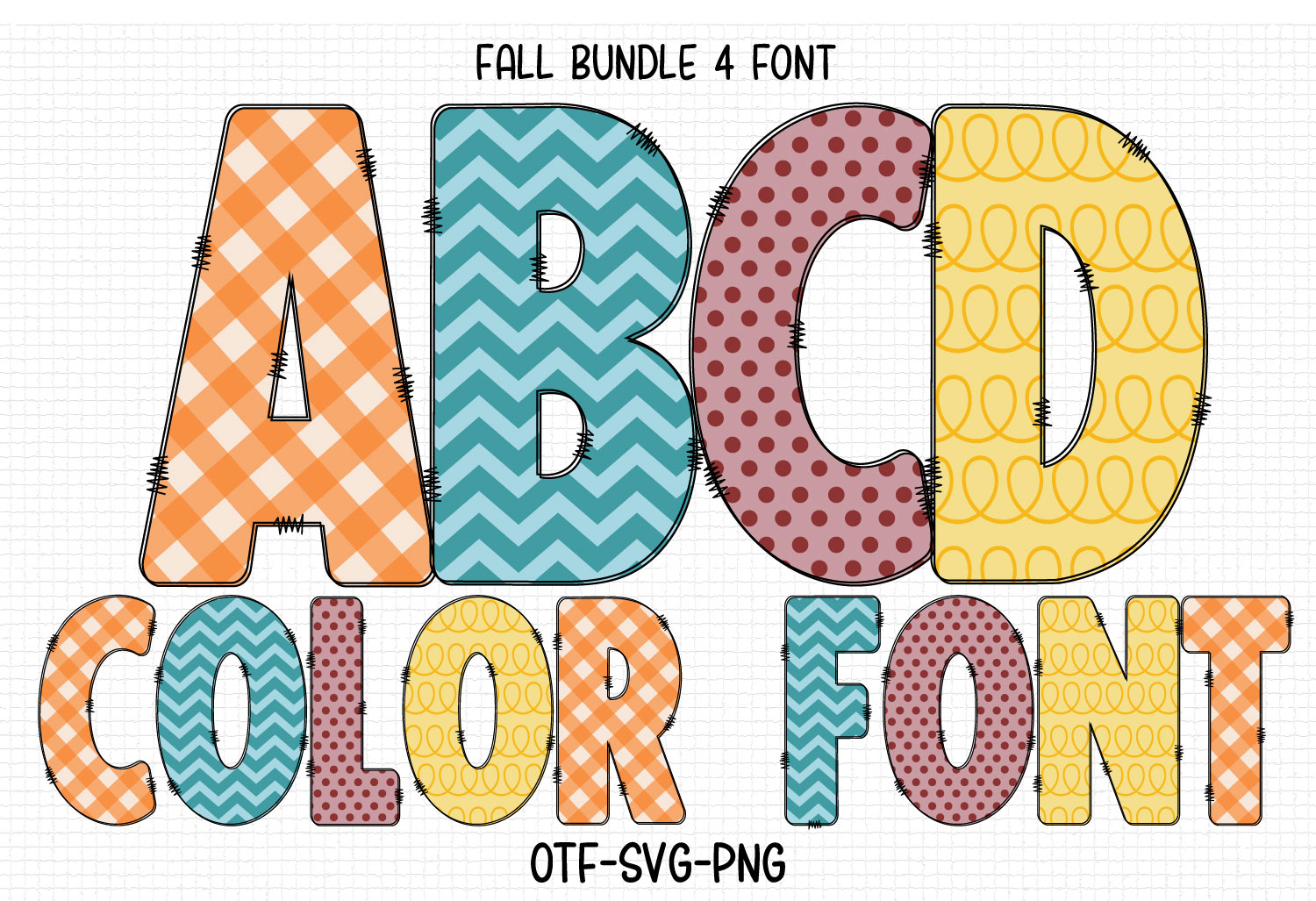 Fall illustrated font — each character features a unique autumn scene artwork