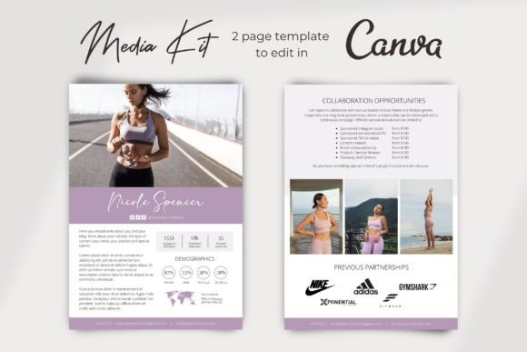 Fitness influencer two-page Canva media kit design