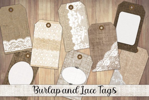 Vintage Burlap and Lace Tag Ephemera