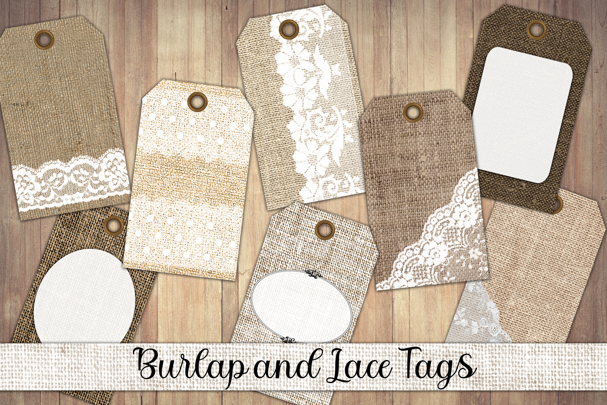 Vintage Burlap and Lace Tag Ephemera