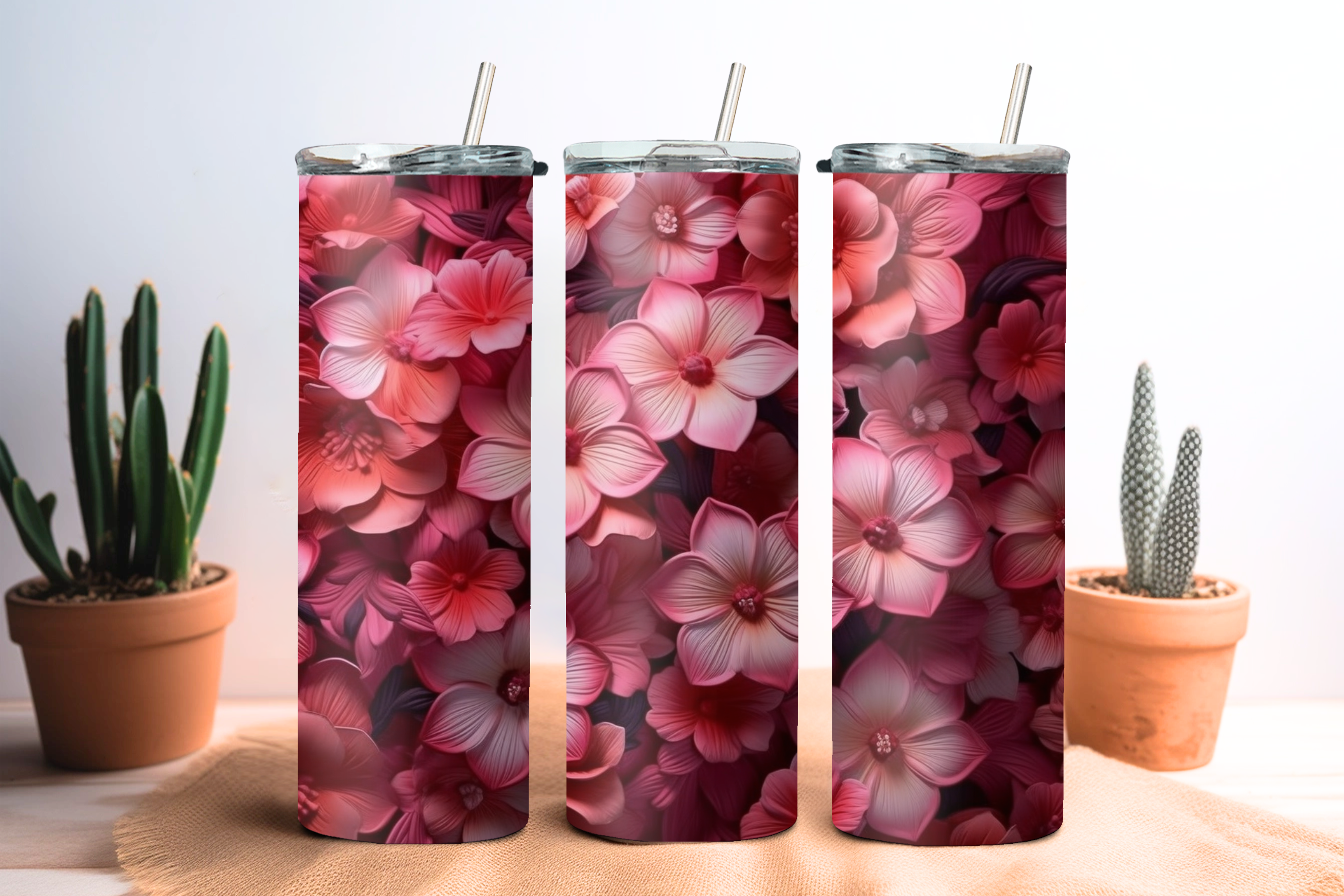 3D Hot Pink Floral Tumbler Wrap Graphic by KiwiCakeStudio · Creative ...